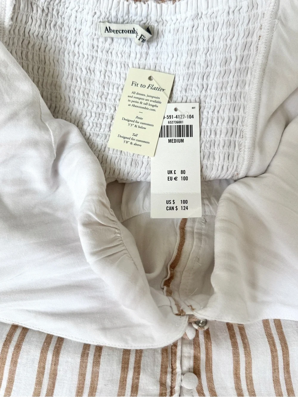 Abercrombie & Fitch Striped Tan White Maxi Sundress Adjustable Straps Sz M NWT